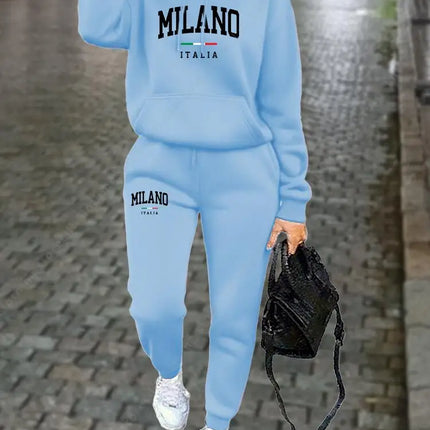 MILANO Pants Sets for Women Clothing High quality Sweatshirt Sweatpant Hoodie Suit 2 Piece Autumn Winter Outfits Woman Tracksuit