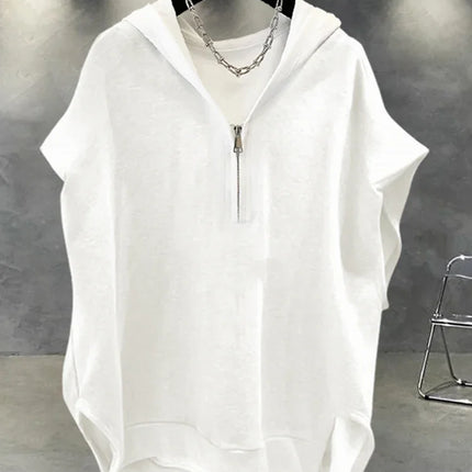 Summer Zipper Hooded Sleeveless T-shirt Men's Korean Fashion Tank Tops 2026 New Y2K Streetwear Casual Vests Hip Hop Tee Shirts