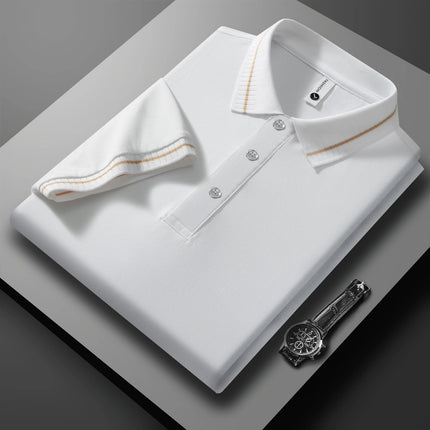 2025 New Men's Short Sleeve Solid Color Polo Shirt Breathable Comfortable Elastic Top New Arrivals Casual Business Style