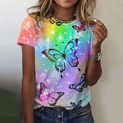2024 New O-Neck 3d Butterfly Print T Shirt Women's T-shirt Summer Fashion Short Sleeve Tops Oversized Summer Top Female Clothing
