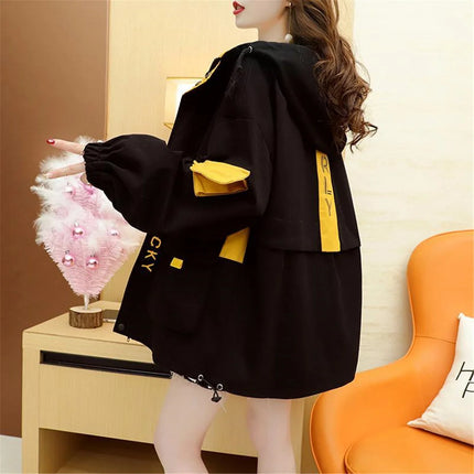 2026 Fashion Work Jacket Harajuku Streetwear Kpop Hoodie Women Punk Tops Vintage Ulzzang Autumn Boyfriend Patchwork Jacket Femme