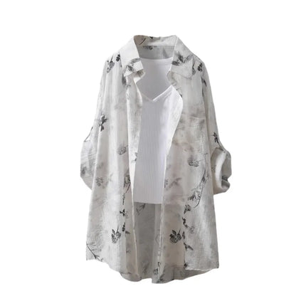 Tencel shirt women's thin coat loose sun protection shirt mid-length top covering buttocks long-sleeved plaid shirt