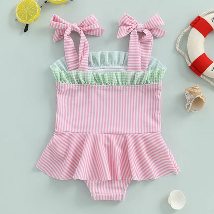 0-3Years Toddler Baby Girl Swimsuit Cute Watermelon Print Swimwear Kids Sleeveless Tied Shoulder Bathing Suit Baby Beachwear