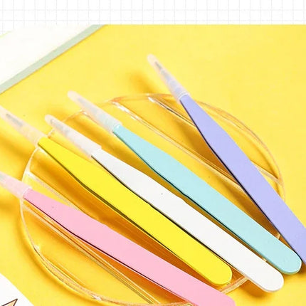 Stainless Steel Straight Curved Tweezers Colorful Pink Blue Purple DIY Eyelash Tweezer Nail Art Sticker Rhinestones Picking Tool