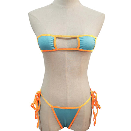 Sexy Hollow Out Bandeau Lingerie Women Tie Side String Thong Micro Bikini Two Piece Erotic Intimate Nightwear Multiple Colors
