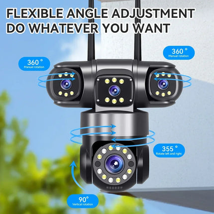 10K 20MP Home Security Outdoor WiFi Camera 4 Lens 4 Screen 360° 16X Zoom CCTV Wireless Surveillance PTZ Cam Security Protection