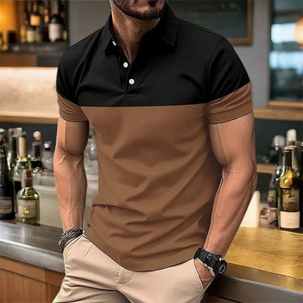 European and American Summer Men's Fashion Stripe Printed Comfortable Breathable Polo Shirt Outdoor Urban Casual Top