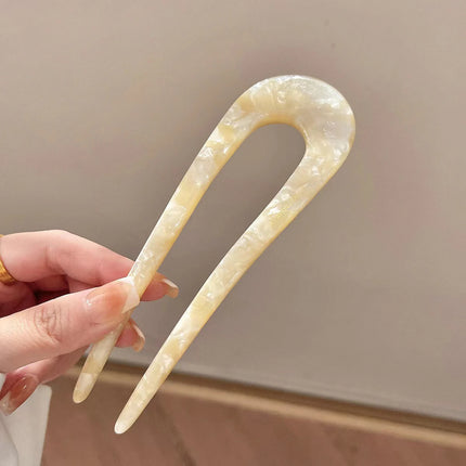 U-Shaped Hair Fork French Fashion Acrylic Hairpin Geometric Design Headwear Hair Sticks Women Girls Ponytail Holder Headdress
