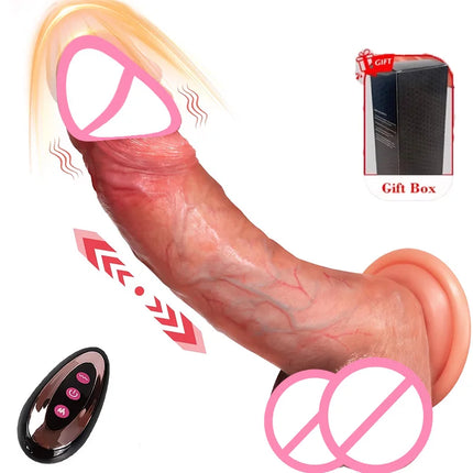 1pc 8.6inch Thrust Realistic Dildo Vibrator With 9 Telescopic And 10 Vibration Modes With Heating, Silicone Soft Realistic Remote Control Adult Sex Toy For G-spot Vibration Stimulation With Powerful Suction Cup