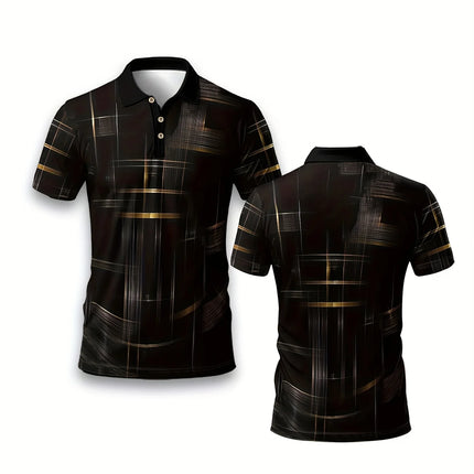 Men's Collar Design Top Printed Casual Shirt Men's Gold Irregular Stripe Casual Short Sleeved Top Short Sleeved Shirt