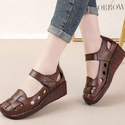 New Women's Breathable Perforated Leather Mules Vintage Tassel Slip on Flats Woman Casual Summer Shoes Hollow Slippers Outdoor