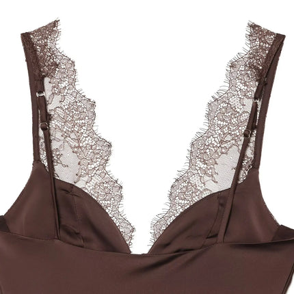 HH Elegant Women's Lace Splice Sexy Satin Sling Top 2026 Spring Summer Fashion Female V-Neck Backless Slimming Underwear Vest