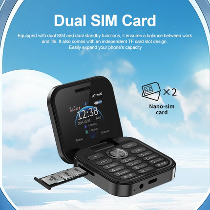 SERVO I17 Mini Foldable Small Mobile Phone 1.77-inch Screen Magic Voice 2G Double SIM Card Slot FM Radio Button Mini Flip Phones
