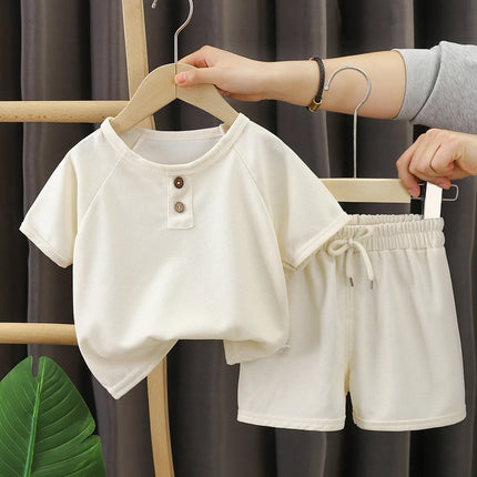 0-5Y Boys and Girls Clothing Set Summer Cotton Korean Waffle Children's Clothing Children's Comfortable Breathable Casual Set