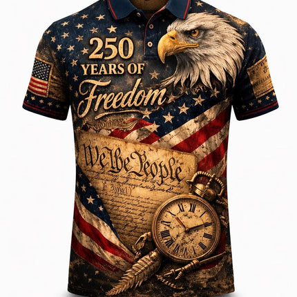 250 Years of Freedom Polo Shirt 1776–2026, Patriotic American Eagle Polo USA Flag Independence Day Shirt 4th of July Gift