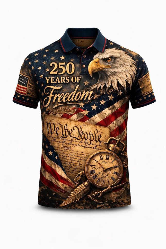 250 Years of Freedom Polo Shirt 1776–2026, Patriotic American Eagle Polo USA Flag Independence Day Shirt 4th of July Gift