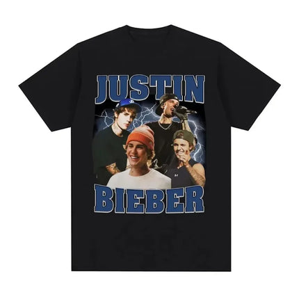 Rap Singer Justin Bieber 2025 Tour Pattern T-shirt for Men and Women Harajuku Fashion Pop Music Casual Short-Sleeved T-shirt