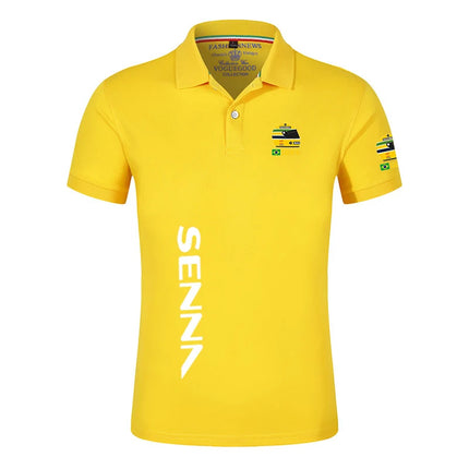 2025 Summer Ayrton Senna Print Casual Lapel Collar Breathable Solid Color Polo Shirt Men Trendy High Quality Cotton Short Sleeve
