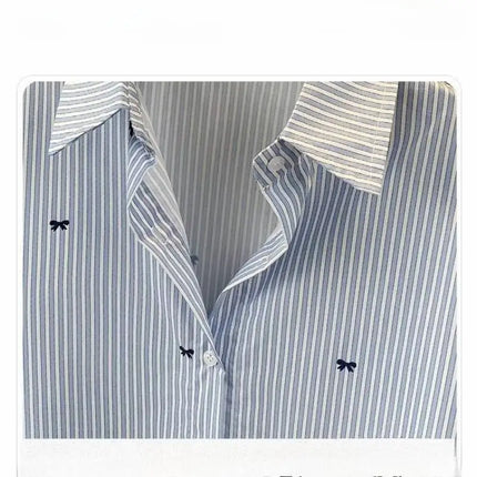 Blue striped long-sleeved shirt jacket for women, Spring 2025 new design, niche, loose and versatile shirt top