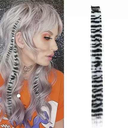 3pcs/set Stripe Printed Hair Colorful Long Straight Hair Pieces Synthetic Clip-in Hair Extensions for Daily Use Party Halloween