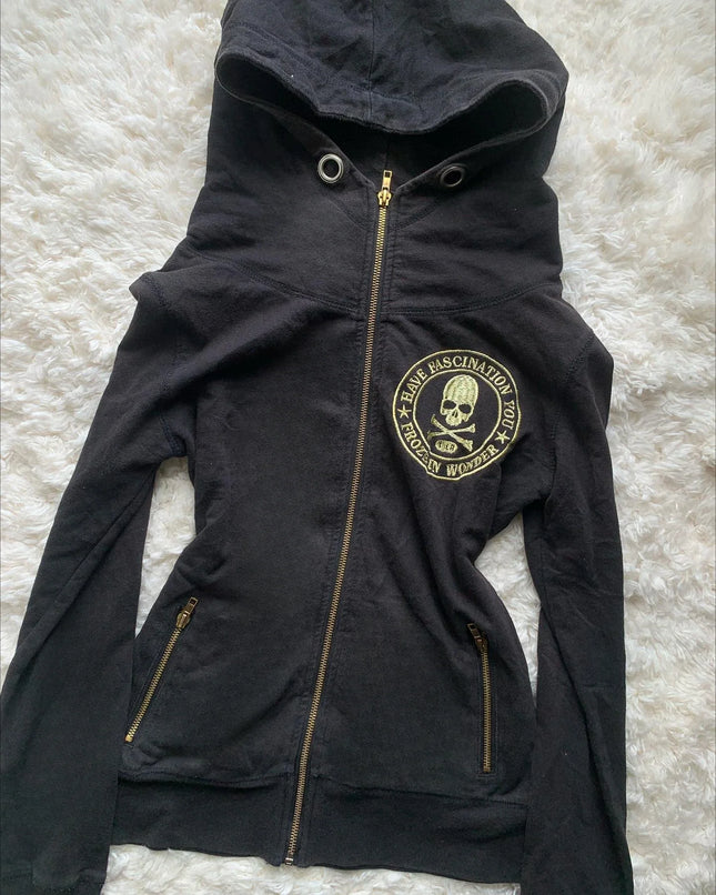 New Retro Y2k Zipper Hooded Sweatshirt for Women, Harajuku Sexy Sweatshirt, Skull Coat, Autumn Hooded Gothic Style Clothing