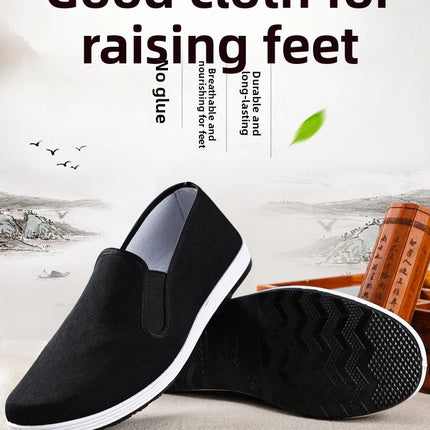 Beijing Men's Cloth Shoes Black Rubber Sole Casual Versatile Slip-On Low Cut Breathable Comfortable All-Season Footwear