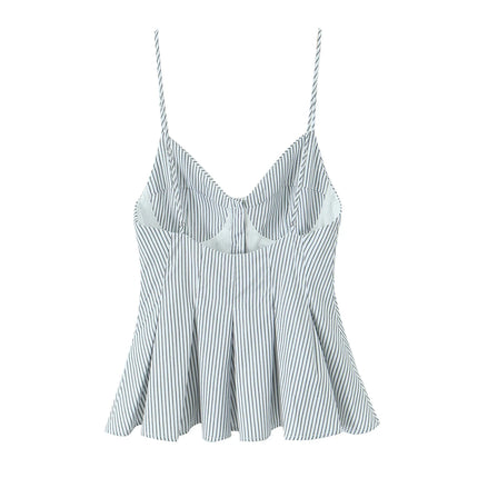DUOPERI Women 2025 New Fashion Poplin Striped Backless Camisole Thin Straps V-Neck Female Chic Lady Casual Mujer Tops