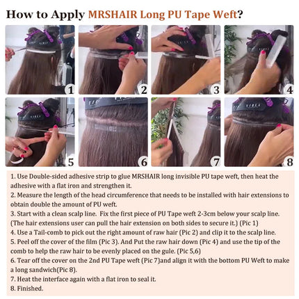 Tape In Weft Hair Extensions Human Hair PU Long Weft Tape In Hair Extensions Real Human Hair Silky Easy to Use Remy 12-20 inch