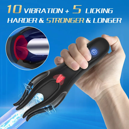 Glans Trainer Vibrating Tongue Licking Masturbators for Male 10 Vibration Modes Powerful Penis Delay Endurance Training Sex Toys