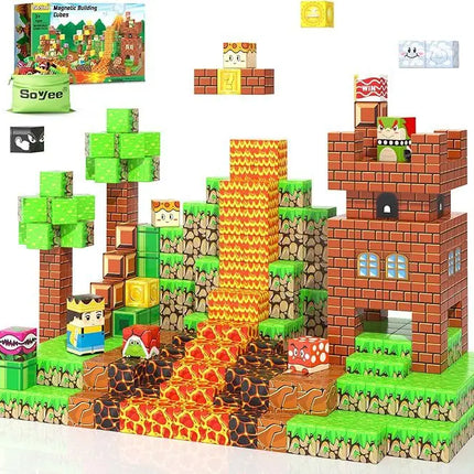 Magnetic Building Blocks Mine World Magnet Cube Set STEM Montessori Sensory Toy for Kids Boys Girls Ages 3+ DIY Model Children