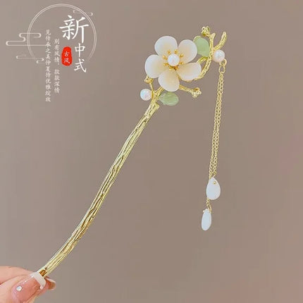 Neo Chinese Hairpin For Women Trendy Metal Flower Tassel Hair Stick Girls Daily Travel Shopping Jewelry Hair Accessories 1pc