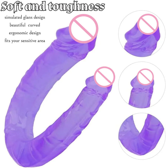 1PC Pink Soft Jelly Double Dildo Vaginal Artificial Sex Toy Store Couple Female Gay Masturbator Anal Plug U-Shaped