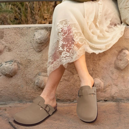 Litfun Suede Cork Clogs For Women Men Genuine Summer Clogs with Arch Support Cork Leather House Mules Shoes Thick Beach Sandals