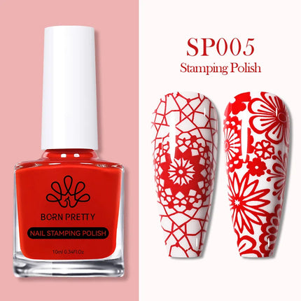 BORN PRETTY 10m Stamping Nail Polish White Black Gold Red Colorful Nail Art Printing Varnish DIY for Nail Plate Design Varnish