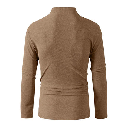 New Men's Business Casual Long Sleeved Shirt Solid Color Polo Shirt Fashionable Breathable Comfortable Versatile Top