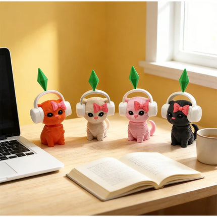 The Sims Cat Dancing Cat Car Ornament Creative Cute Kitten Mini Earphone Cat Model Home Desktop Decor  Automotive Interior Gift