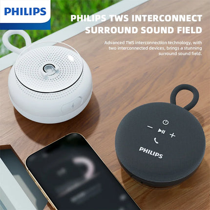 Philips TAS1120 Mini Portable Wireless Bluetooth Speacker Bathroom Waterproof Indoor 800mAh Subwoofer with Suction Cup Lanyard