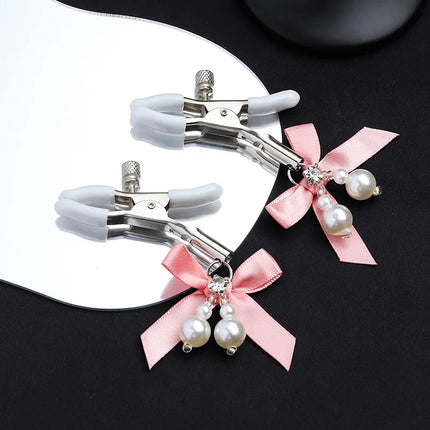1Pair Sexy Bowknot Adjustable Nipple Clamp Breast With Pearl Bdsm Small Bell Adult Fetish Flirting Teasing Sex Toys For Couples
