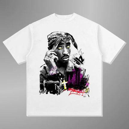 Tupac Shakur Crew Neck Printed T-Shirt Women Men Oversize Fit Short Sleeve Street Harajuku High Quality Cotton Casual Clothing