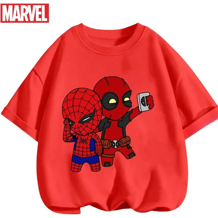 Marvel Summer Children's 100% Cotton T-Shirt Comfortable Soft Fabric Classic Cartoon Spider-Man Pattern Suitable for Both Boys and Girls