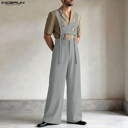 INCERUN Men's Jumpsuits Solid Color Sleeveless Casual Straps Rompers For Man Streetwear Loose 2026 Fashion Male Overalls S-5XL
