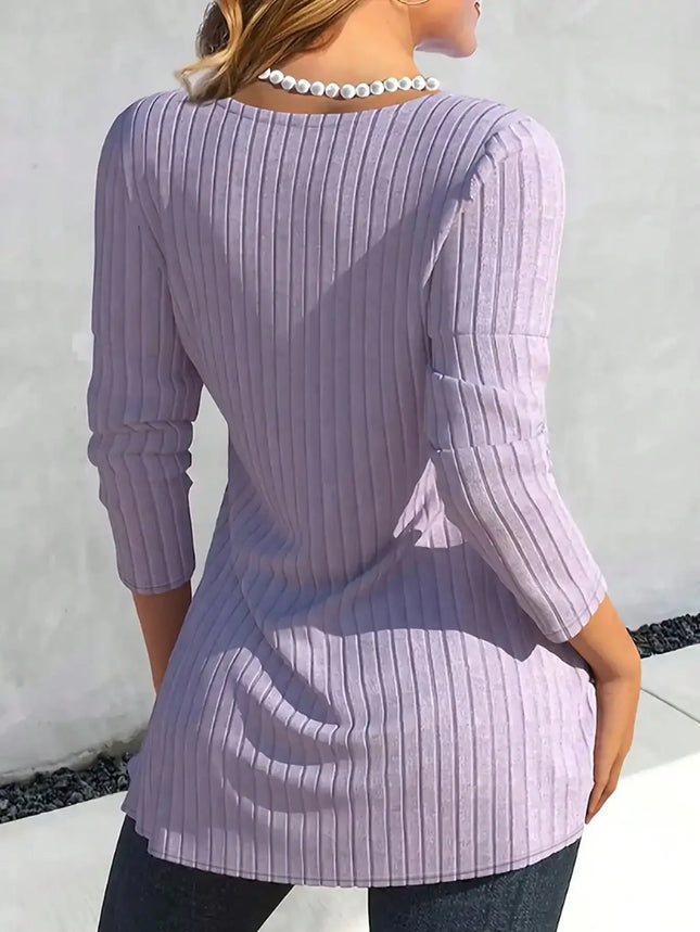 Plus Size 1XL-5XL Autumn Women's T-shirt Ruched V-Neck Long Sleeve Ruched Print Casual Basic Fashion Autumn Tee Tops
