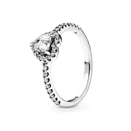 High quality 925 sterling silver adjustable ring, sparkling luxury circular heart-shaped crown crystal ring,women's jewelry gift