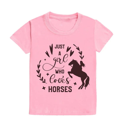 Just A Girl Who Loves Horses Print Kids T-shirt Toddler Short Sleeve Shirt Girls Cute Casual Clothes Children Summer Tee