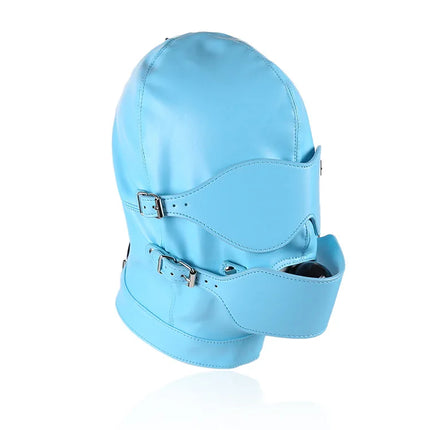 PU Leather Total Sensory Deprivation Full Head Bondage Hood Headgear Mouth Open Lockable Gimp Bondage BDSM Sex Toy for Couple