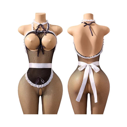 Desires Sex Play Crotchless Costume Adult Cosplay Porno Maid Tights Sheer Lingerie Bodysuit Open Breasts Sexy Uniform Seduction