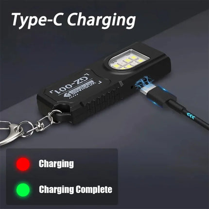 Multifunctional Mini COB LED Keychain Flashlight USB Rechargeable Hat Clip Lamp Work Light Keyring Camping Walking Pocket Lamp