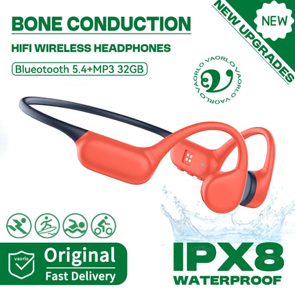 Bluetooth 5.4 Bone Conduction Earphones IPX8 Waterproof MP3 Player Hifi Ear-hook Wireless Headphone With Mic Headset For Swimmin