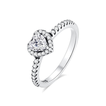 Original 925 Sterling Silver Ring Love Heart Wishbone Moon Sun Rings Crystal Rose Gold For Women Wedding Gift Luxury Jewelry