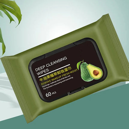 Avocado Makeup Remover Towel - Large Volume 60pcs, 3-in-1 Gentle Deep Cleansing for Eyes, Lips & Face,One-time makeup remover